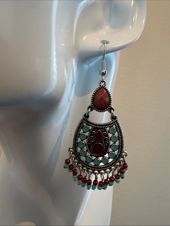 Fashion Jewelry Jewelry - Boho Teardrop Dangle Earrings in Turquoise and Rust - Women Jewelry